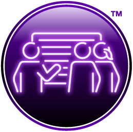 purple circle with illustration depicting business development